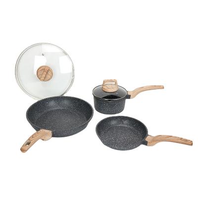 China Sustainable Granite Coating Pan Set Cooking Pots And Pans Set Frying Pan Omelet Pan Kitchenware Non To Stick Induction Cookware Sets for sale