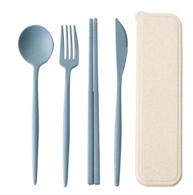 China 2021 Viable Amazon Success Dinnerware Sets Food Grade Travel Flatware Picnic Wheat Straw Cutlery Set for sale