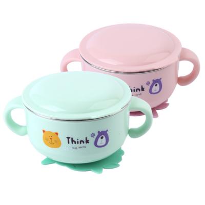 China Baby Food Warmer Bowl Filled with Water Baby Food Bowl Cartoon Insulation Tableware Set Baby Bowl Children Stocked Spoon for sale