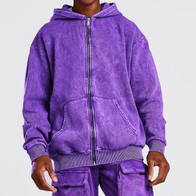 China Anti-wrinkle Hoodie Manufacturer Custom Logo Heavy Cotton French Terry Pullover Acid Washed Zip Up Hoodie for sale