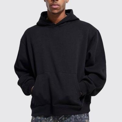 China Anti-wrinkle Custom Designer Brand Streetwear Men's Plain Heavy Cotton Black Pullover Oversize Drop Shoulder Blank Hoodie For Men for sale