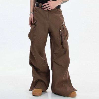 China Anti-wrinkle Custom Fashion Brand Baggy Sweatpants OEM Twill Cotton Zipper Split Hem Men's Wide Leg Pants for sale