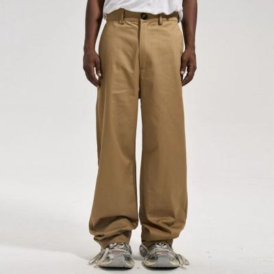 China Anti-wrinkle Custom High Quality Straight Leg Baggy Twill Trousers Designer Branded Men Wide Leg Pants for sale