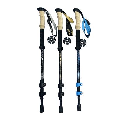 China Mountaineering 3. New design 3 sction portable carbon fiber alpenstock external lock flared grip shockproof cork grip trekking pole ski-lover for sale