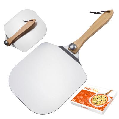 China Sustainable Aluminum Pizza Skin with Foldable Wood Handle 12 Inch Metal Pizza Spatula for Baking Homemade Pizza and Bread on the Oven for sale