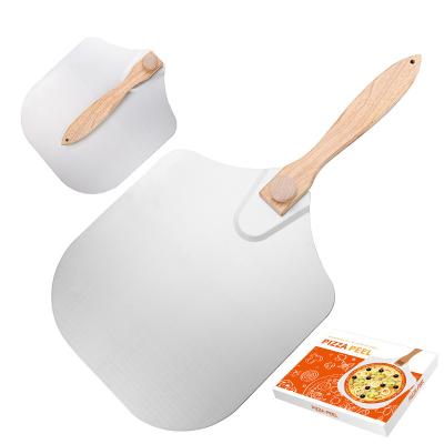 China Sustainable Aluminum Pizza Skin 12x14 Inch Metal Pizza Paddle With Foldable Wooden Cake Spatula Panel Pizza Handle Home Baking for sale