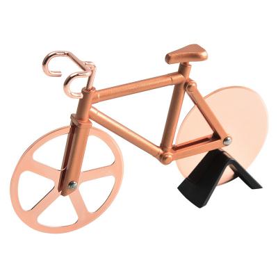 China Sustainable Double Stock Stainless Steel Non Stick Golden Double Wheel Pizza Cutter Bicycle Pizza Cutter for sale