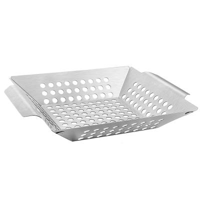 China Amazon Hot Selling Easily Cleaned 8 Inch BBQ Grilling Basket Stainless Steel BBQ Veggie Grilling Basket For All Grills for sale