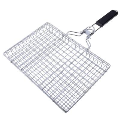 China Easily Cleaned Barbecue Cooking Accessories Stainless Steel Folding Large Grilling Baskets With Handle Wire Grill Basket for sale