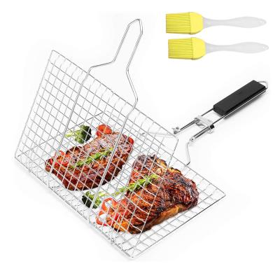 China Hot Wire Easily Cleaned Product Grill BBQ Basket BBQ Mesh Grill Net With 2pcs Pastry Brush Fish Grill Basket For Vegetable Steak for sale