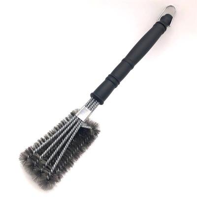 China Perfect Tools Easily Cleaned For Gas Charcoal Grill Safe Wire Stiffens 18 Inch Stainless Steel BBQ Scrubber Triple Cleaning Brush for sale