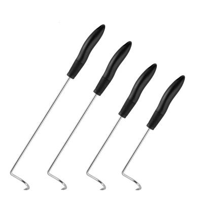 China New Arrival Easily Cleaned Stainless Steel BBQ Food Fin Hook With Soft Handle Grip For Grilling Tilting And Rotating for sale