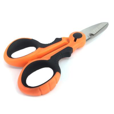 China Heavy Duty Line Scissors Non-slip Edge Braid Stainless Steel Serrated Fish Scissors Fishing Multifunctional Fish Cutting Scissors for sale