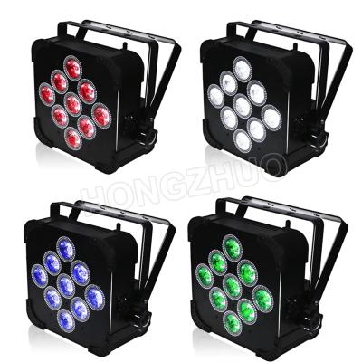 China Light flat dmx wireless hotel stage wash battery powered led par 9x18w 6in1 for sale