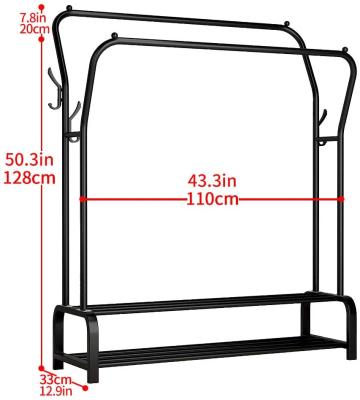 China Hall Tree Storage Shelf Durable, Easy Assembly, Multi-Function Double People Garment Rack Free Standing Clothing Rack for sale