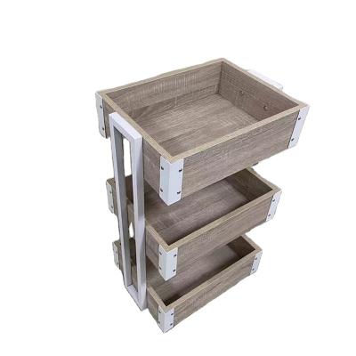 China New Product (Height)Adjustable Kitchen Shelving Kitchen Basket 3 Tier With Removable Wheels Wood With Iron Frame 2 Tier Fruit Vegetable Basket for sale