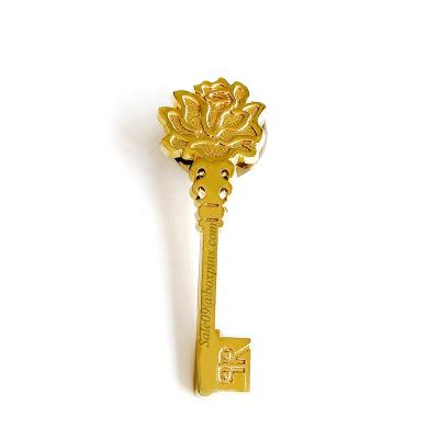 China 24K Gold 3D Flower Global Custom Key Shape Magnetic Lapel Pins for sale