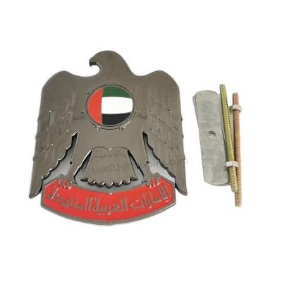 China Dry Sticker Stock! Arabic UAE Hawk Black Nickel Car Badge Metal Car Emblem With Screws Nuts for sale