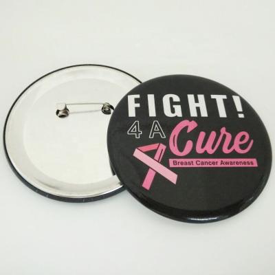 China Global hot sale factory price circular black breast cancer awareness button pin badge with pink ribbon and fight for a cure for sale