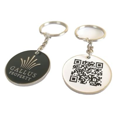 China Custom Promotional Gifts Navy Blue Color Silk Printed QR Code Company Logo Metal Keychains for sale