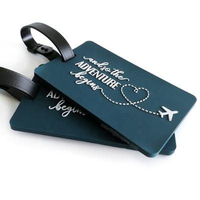 China Eco-friendly Mold Navy Blue Airplane Heart Free Embossed 2D Travel Tags Silicone Luggage Tags PVC for sale