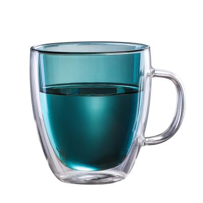 China Viable Glass Mugs Double Wall 200ML 350ML 400ML 500ML Double Wall Glass Coffee Mug With Bamboo Lid for sale