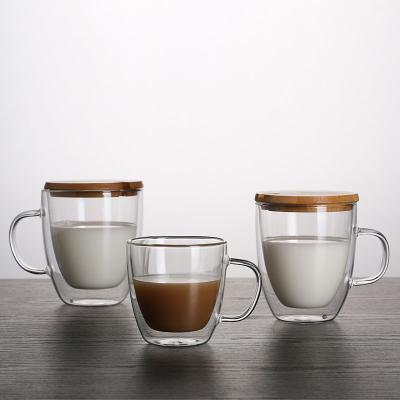 China 300ml Sustainable High Borosilicate Double Wall Coffee Mug Heat Resistant Glass Reusable Mug for sale