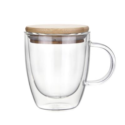 China Good Quality Borosilicate Glass Viable Coffee Mugs Wholesale Handle Double Wall Glass Cups With Lid for sale