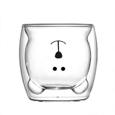 China Sustainable Cute High Borosilicate Coffee Cup Mugs Glass Coffee Double Wall Insulated Bear Shaped Glass Mug for sale