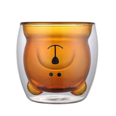 China High Quality Wholesale Colored Borosilicate Coffee Tea Water Bear Double Wall Glass Mug Viable Purchasing for sale