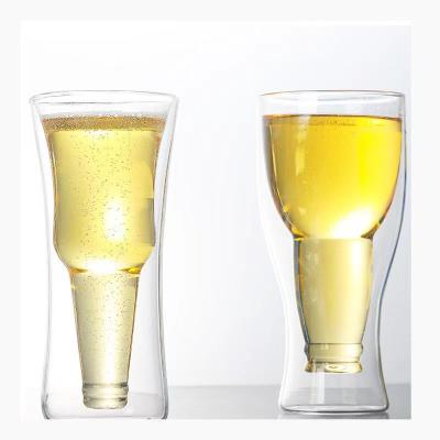 China Customized Large Insulated Double Walled Glass Beer Glass Stocked Craft Double Wall Beer Glass Mug for sale