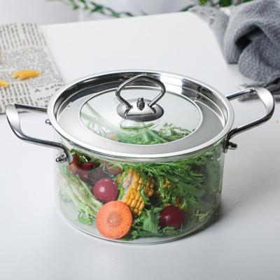 China Viable Large Size Transparent Clear Double-ear Cooking Pot Cooker Soup Borosilicate Glass Pyrex Cooking Pot for sale