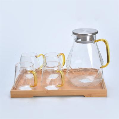 China Viable Supply Designer China Factory Bling Heat Resistant Glass Kettle Set Modern Glass Water Bottle for sale