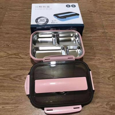 China Large Capacity Portable Student Office Double Layer Stainless Steel Stocked Lunch Box With Dish Soup Bowl for sale