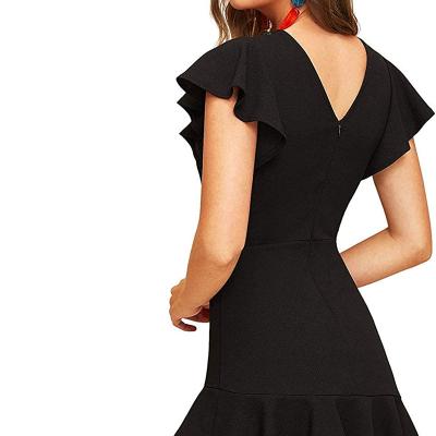 China AceElisa Kleid Anti-Static V-Neck Solid Color Loose Layered Back Sleeve Short Dress Plus Size Causal Cocktail Bodycon Dresses for sale