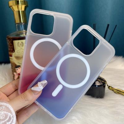 China Shockproof For IPhone13 Magnetic Wireless Charging Case For iPhone 12 Magnetic Gradient Frosted Phone Case for sale