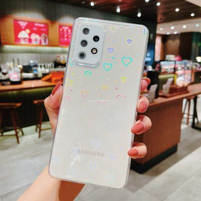 China Shockproof For Samsung A31 A42 A52 A72 A21S Clear Space Laser Heart TPU Mobile Phone Case With Paper Sticker for sale