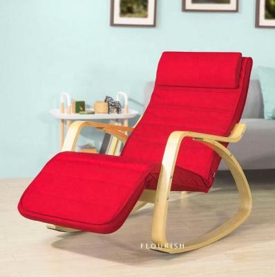 China (Other) Cheap Adjustable Living Room Recliner Chair - Bentwood Rocking Chair - Casual Armchair Cotton Fabric Red Color for sale