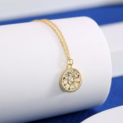 China Genuine Silver Decoration Fashion Women's Necklace 925 Silver Flat Zircon Star Moon Sky Colorful Circular Garden Pendant for sale