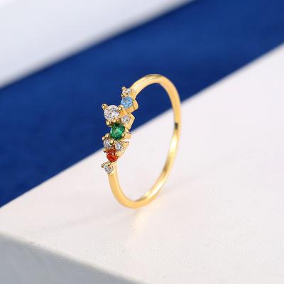 China Decoration Fashion Diamond Ring Jewelry 925 Sterling Silver Colored Zirconia Diamond Ring 18K Gold Plated Wedding Ring for sale