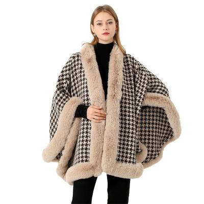 China Viable Women Jtfur Faux Rex Rabbit Fur Winter Shawl Woolen Hat High Quality Viable Ladies Pashmina Coat for sale