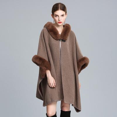 China New Style Rex Rabbit Fur Collar Wool Coat Cape Shawl Hooded Jtfur Hooded Jacket Loose Cardigan For Women for sale