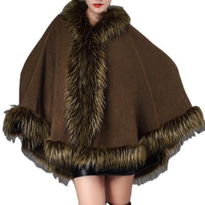 China Fashion New Design Faux Raccoon Fur Collar Jtfur Hooded Sweater Cardigan Sweater Loose Viable Shawl Coat for sale