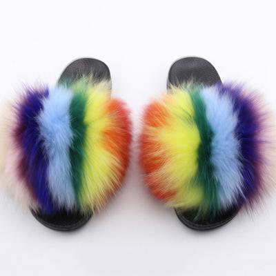 China CUSHIONING CUSHIONING High Quality Jtfur PVC Fur Slippers Shoes Women Fox Fur Slippers Multicolor Raccoon for sale