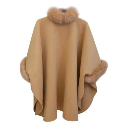 China Jtfur Viable Winter Clothes Korean Fur Collar Fox Style Wool Coat Ladies Elegant Mask Shawl Coat For Women for sale