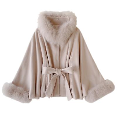 China Fur Collar Fox Fur Collar Coat Temperament Jtfur Soft Elegant Female Exaggerated Viable Style Lace Up Woolen Coat for sale