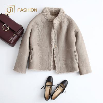 China Anti-shrink online shop china jtfur ladies anti-shrink wholesale real lamb fur jacket reversible short warm coat for sale