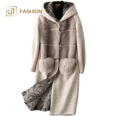 China Wholesale parka jtfur women's garment fox silk fabric long fur noble garment shearling pocket coat shearling lamb coat for sale