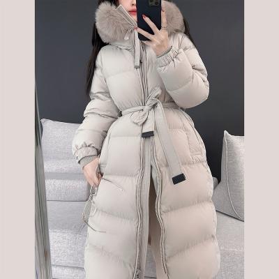 China Viable Jtfur Women's Fahion Winter Long Down Jacket Ladies Fox Fur Hooded Down Coat for sale