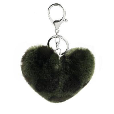 China Fuzzy Custom Fuzzy Jtfur Fluffy Faux Fur Puff Balls Heart Shape Leopard Fluffy Key Pom Charms Key Chain for sale